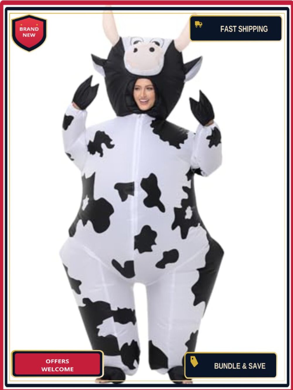 Adult Inflatable Cow Costume Polyester Blow Up Suit Halloween Christmas Party